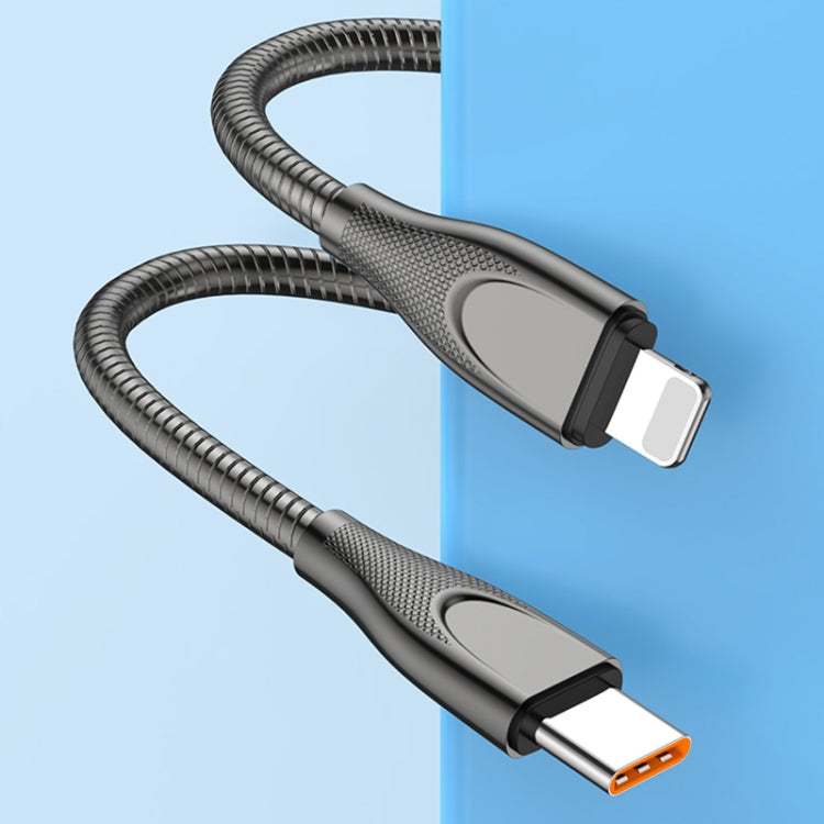 ENKAY ENK-CB131 USB to 8 Pin Carbon Steel Hose Spring 2.4A Fast Charging Data Cable, Length:2m(Black) - Normal Style Cable by ENKAY | Online Shopping UK | buy2fix