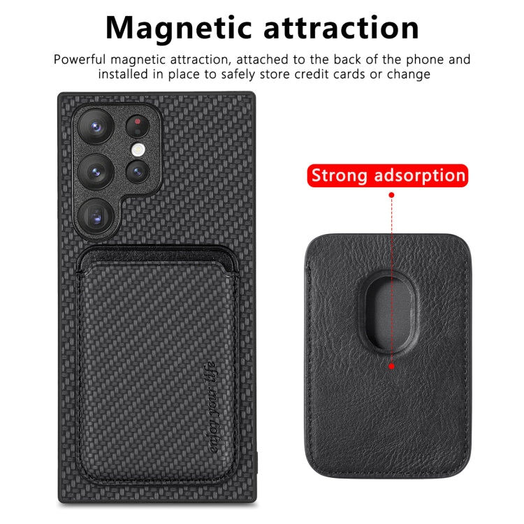 For Samsung Galaxy S22+ 5G Carbon Fiber Leather Card Magsafe Magnetic Phone Case(Black) - Galaxy S23+ 5G Cases by buy2fix | Online Shopping UK | buy2fix