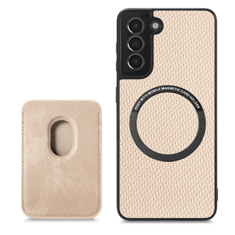 For Samsung Galaxy S21 5G Carbon Fiber Leather Card Magsafe Magnetic Phone Case(Khaki) - Galaxy S21 5G Cases by buy2fix | Online Shopping UK | buy2fix