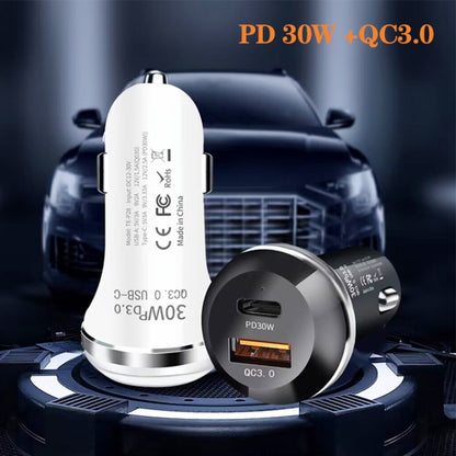 P28 USB-C PD30W + QC3.0 18W USB Dual Port Car Charger(White) - Car Charger by buy2fix | Online Shopping UK | buy2fix