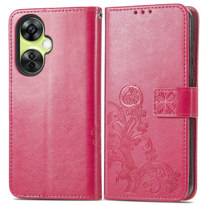 For OnePlus Nord CE 3 Lite Four-leaf Clasp Embossed Buckle Leather Phone Case(Magenta) - OnePlus Cases by buy2fix | Online Shopping UK | buy2fix