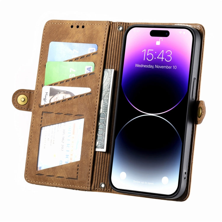 For iPhone 11 Pro Geometric Zipper Wallet Side Buckle Leather Phone Case(Brown) - iPhone 11 Pro Cases by buy2fix | Online Shopping UK | buy2fix