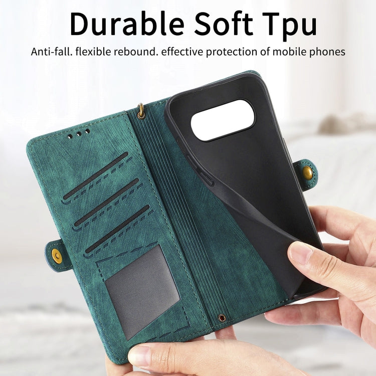 For Google Pixel 8 Pro Geometric Zipper Wallet Side Buckle Leather Phone Case(Green) - Google Cases by buy2fix | Online Shopping UK | buy2fix