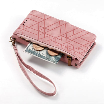 For Google Pixel 6A Geometric Zipper Wallet Side Buckle Leather Phone Case(Pink) - Google Cases by buy2fix | Online Shopping UK | buy2fix