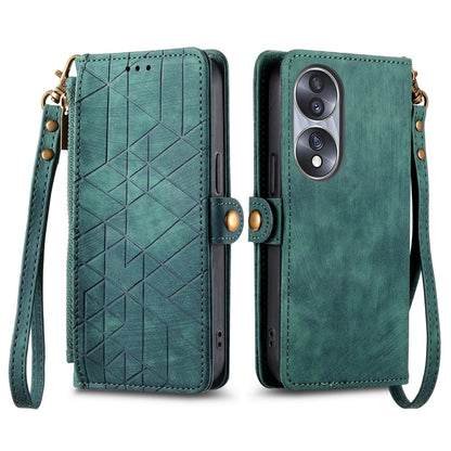 For Honor 90 Lite / X50i Geometric Zipper Wallet Side Buckle Leather Phone Case(Green) - Honor Cases by buy2fix | Online Shopping UK | buy2fix