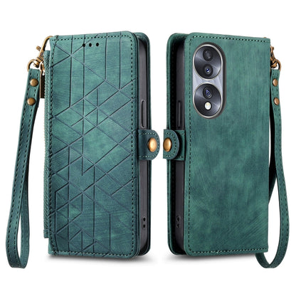 For Honor Play6T Geometric Zipper Wallet Side Buckle Leather Phone Case(Green) - Honor Cases by buy2fix | Online Shopping UK | buy2fix