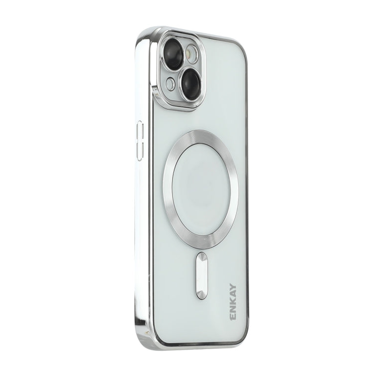 For iPhone 15 Plus ENKAY Hat-Prince Magsafe Electroplated TPU Clear Shockproof Phone Case(Silver) - iPhone 15 Plus Cases by ENKAY | Online Shopping UK | buy2fix