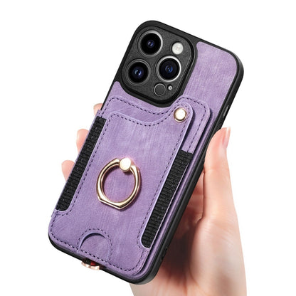 For iPhone 15 Pro Max Retro Skin-feel Ring Multi-card Wallet Phone Case(Purple) - iPhone 15 Pro Max Cases by buy2fix | Online Shopping UK | buy2fix