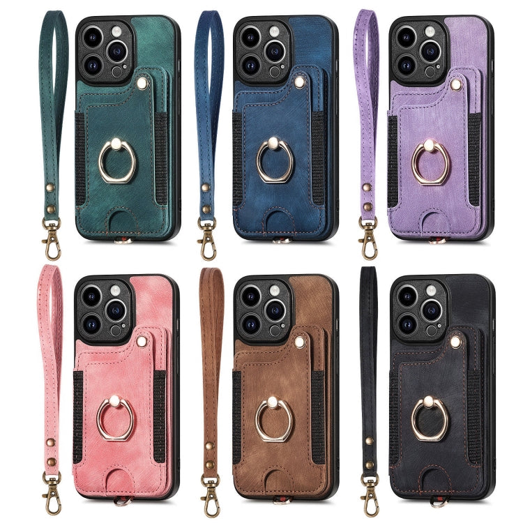 For iPhone 15 Pro Max Retro Skin-feel Ring Multi-card Wallet Phone Case(Purple) - iPhone 15 Pro Max Cases by buy2fix | Online Shopping UK | buy2fix