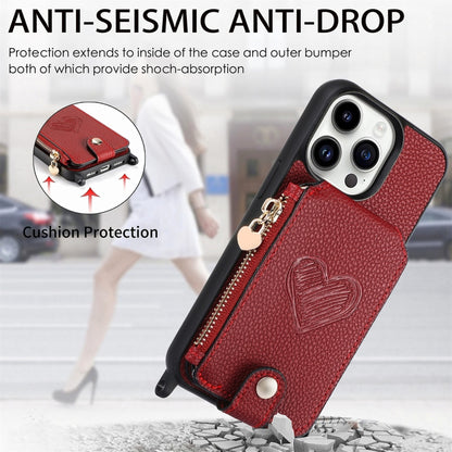 For iPhone 15 Pro Max Crossbody Love Zipper Leather Back Phone Case(Red) - iPhone 15 Pro Max Cases by buy2fix | Online Shopping UK | buy2fix