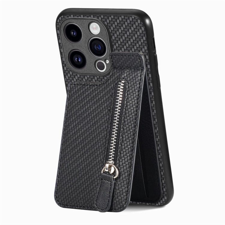 For iPhone 15 Pro Max Carbon Fiber Vertical Flip Zipper Phone Case(Black) - iPhone 15 Pro Max Cases by buy2fix | Online Shopping UK | buy2fix