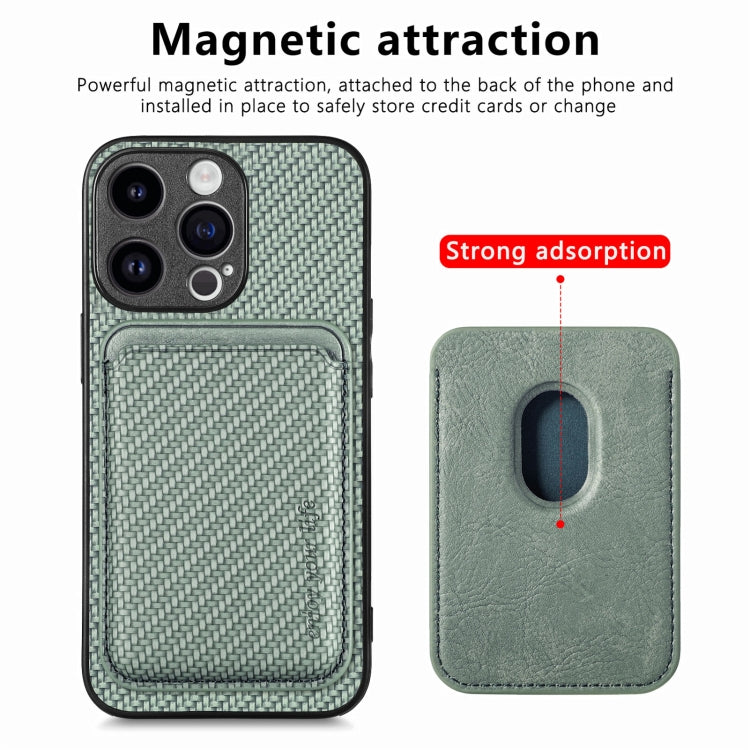 For iPhone 15 Pro Max Carbon Fiber Leather Card Magsafe Phone Case(Green) - iPhone 15 Pro Max Cases by buy2fix | Online Shopping UK | buy2fix