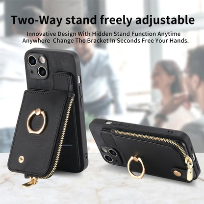 For iPhone 15 Pro Max Cross Leather Ring Vertical Zipper Wallet Back Phone Case(Black) - iPhone 15 Pro Max Cases by buy2fix | Online Shopping UK | buy2fix