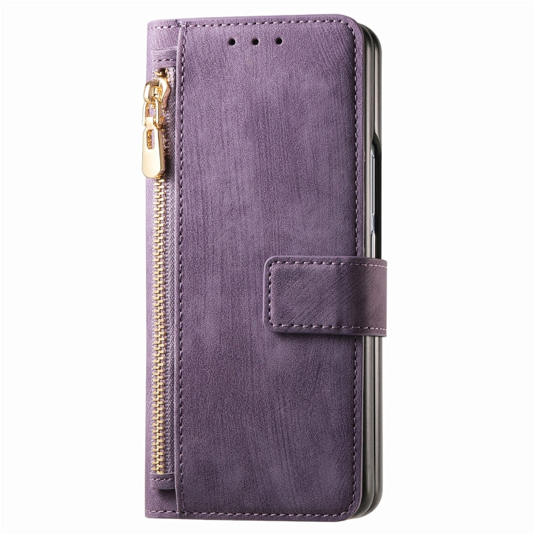 For Samsung Galaxy Z Fold5 5G Retro MagSafe Magnetic Zipper Wallet Leather Phone Case(Purple) - Galaxy Z Fold5 Cases by buy2fix | Online Shopping UK | buy2fix