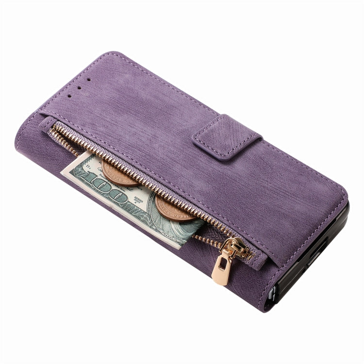 For Samsung Galaxy Z Fold5 5G Retro MagSafe Magnetic Zipper Wallet Leather Phone Case(Purple) - Galaxy Z Fold5 Cases by buy2fix | Online Shopping UK | buy2fix