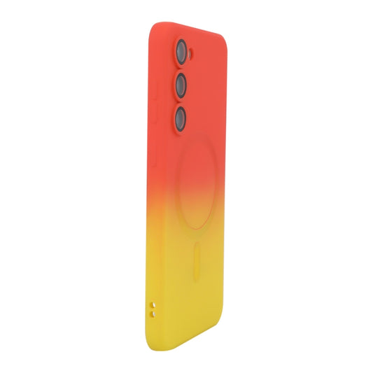 For Samsung Galaxy S24+ 5G ENKAY Hat-Prince MagSafe Rainbow Gradient Silicone Phone Case with Lens Film(Orange Yellow) - Galaxy S24+ 5G Cases by ENKAY | Online Shopping UK | buy2fix