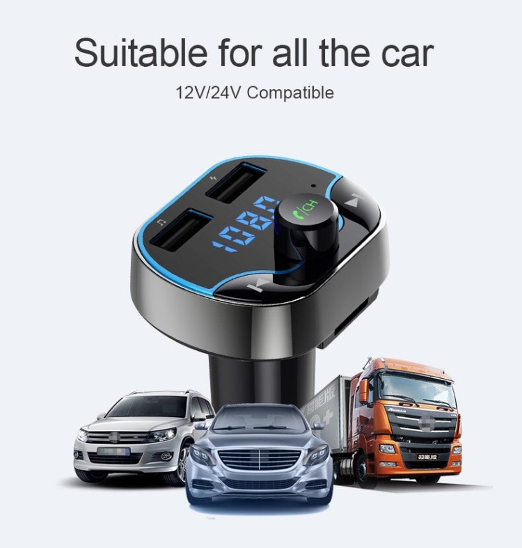 T24FM Transmitter Quick Charge Voice Navigation Car Hands-free Phone Bluetooth MP3 Player Black - Bluetooth Car Kits by buy2fix | Online Shopping UK | buy2fix