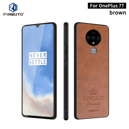 For Oneplus 7T PINWUYO Pin Rui Series Classical Leather, PC + TPU + PU Leather Waterproof And Anti-fall All-inclusive Protective Shell(Brown) - OnePlus Cases by PINWUYO | Online Shopping UK | buy2fix