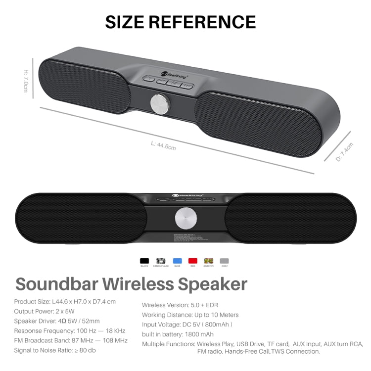 New Rixing NR4017 Portable 10W Stereo Surround Soundbar Bluetooth Speaker with Microphone(Blue) - Desktop Speaker by New Rixing | Online Shopping UK | buy2fix