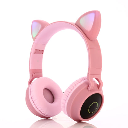 BT028C Cute Cat Ear Bluetooth 5.0 Headphones Foldable On-Ear Stereo Wireless Headset Headphone with Mic / LED Light / FM Radio / TF Card(Pink) - Headset & Headphone by buy2fix | Online Shopping UK | buy2fix