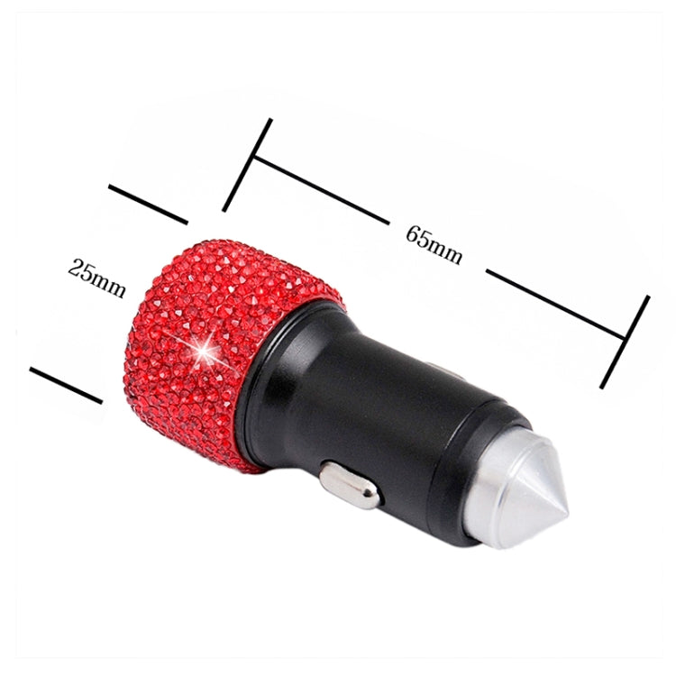 Diamond Car Dual USB Charge Mobile Phone Safety Hammer Charger(red red ) - In Car by buy2fix | Online Shopping UK | buy2fix