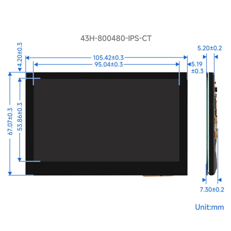 Waveshare 4.3 Inch DSI Display 800×480 Pixel IPS Display Panel, Style:Touch Display - Consumer Electronics by Waveshare | Online Shopping UK | buy2fix