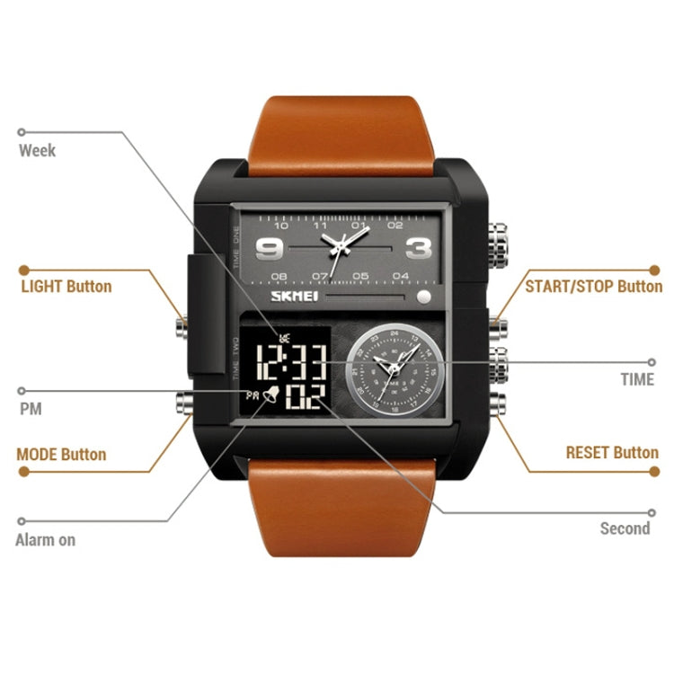 SKMEI 2021 Square Large Dial Triple Movement Men Sports Watch(Amber) - LED Digital Watches by SKMEI | Online Shopping UK | buy2fix
