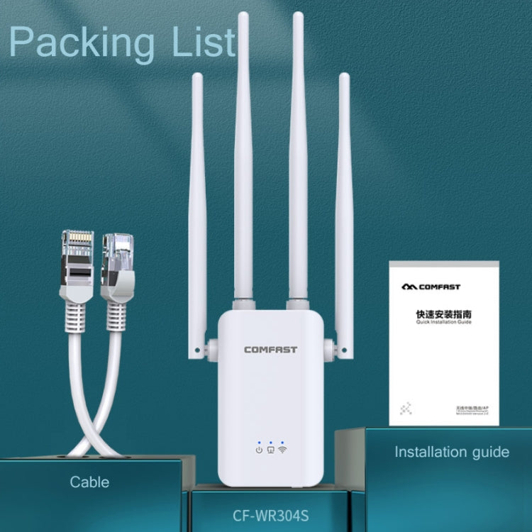 Comfast CF-WR304S 300M 4 Antenna Wireless Repeater High-Power Through-Wall WIFI Signal Amplifier, Specification:EU Plug - Broadband Amplifiers by Comfast | Online Shopping UK | buy2fix