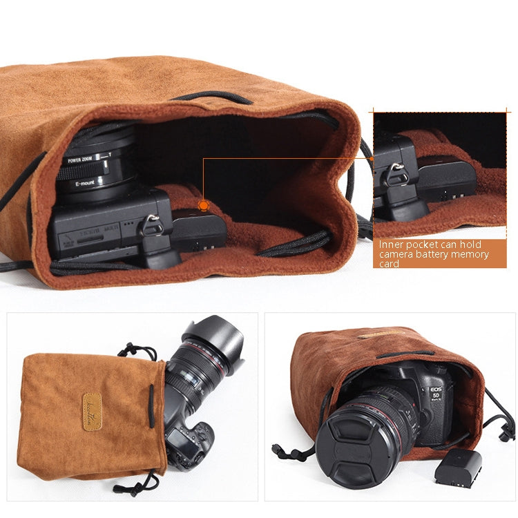 S.C.COTTON Liner Shockproof Digital Protection Portable SLR Lens Bag Micro Single Camera Bag Round Brown M - Lens Bag by S.C.COTTON | Online Shopping UK | buy2fix