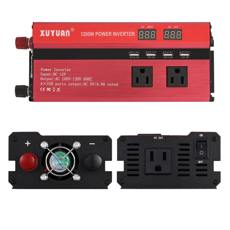 XUYUAN 1200W Car Inverter with Display Converter, US Plug, Specification: 12V to 110V -  by XUYUAN | Online Shopping UK | buy2fix