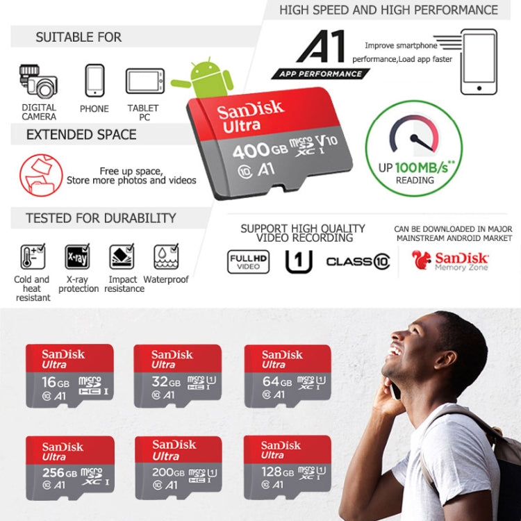 SanDisk A1 Monitoring Recorder SD Card High Speed Mobile Phone TF Card Memory Card, Capacity: 256GB-100M/S - Micro SD Card by SanDisk | Online Shopping UK | buy2fix