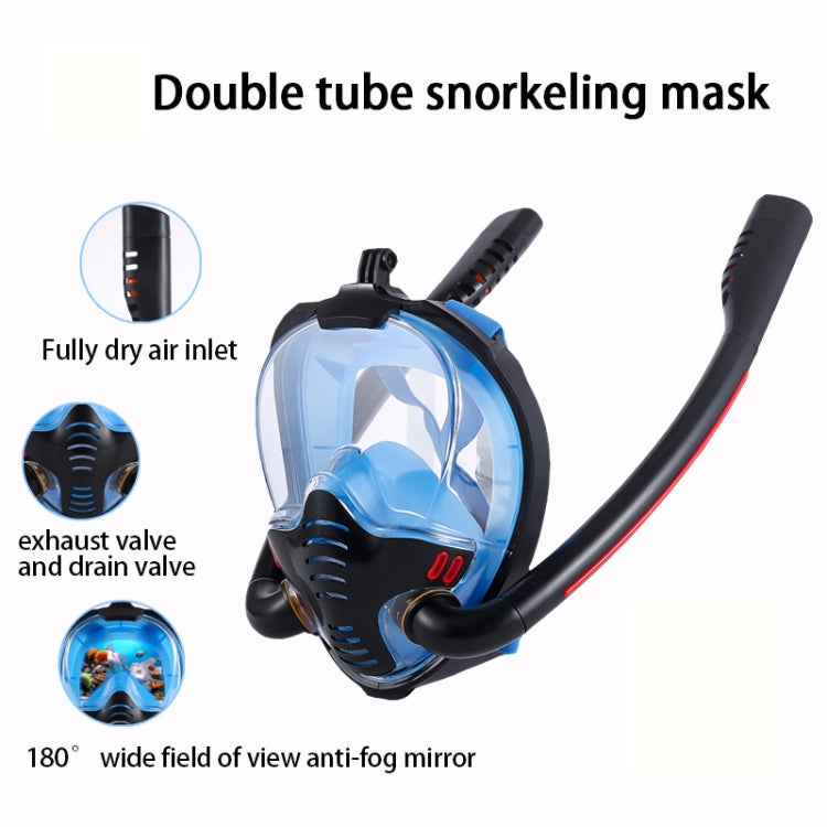 Snorkeling Mask Double Tube Silicone Full Dry Diving Mask Adult Swimming Mask Diving Goggles, Size: L/XL(Black/Black) - DJI & GoPro Accessories by buy2fix | Online Shopping UK | buy2fix