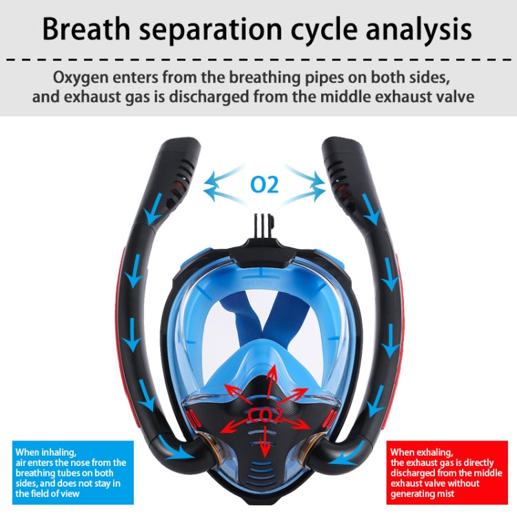 Snorkeling Mask Double Tube Silicone Full Dry Diving Mask Adult Swimming Mask Diving Goggles, Size: L/XL(Black/Blue) - DJI & GoPro Accessories by buy2fix | Online Shopping UK | buy2fix