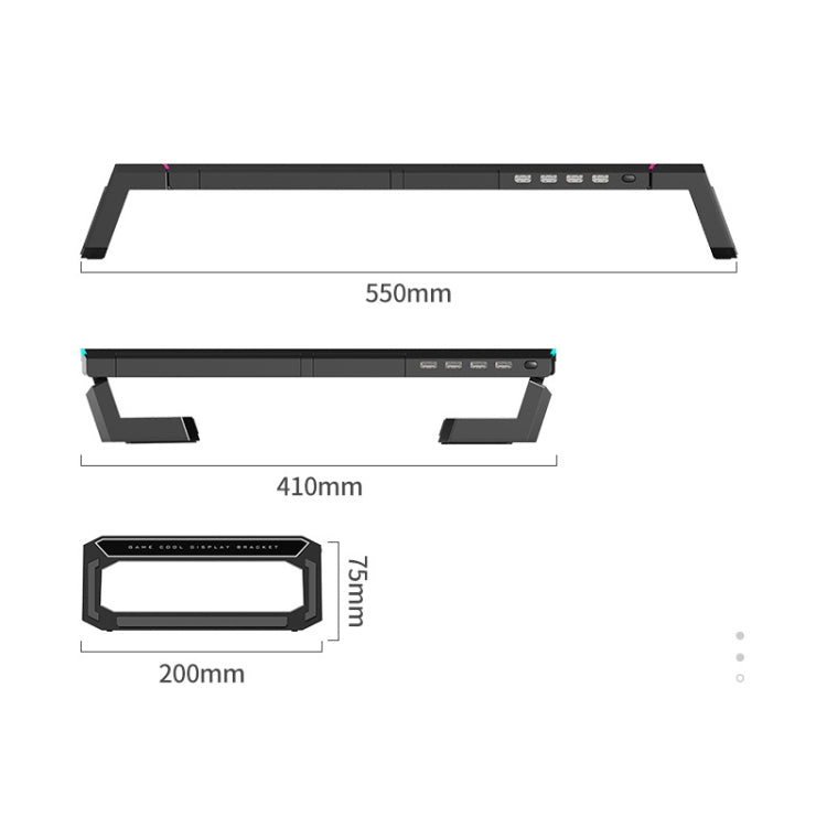 ICE COOREL T1 Monitor Increased Rack Foldable Laptop Stand With RGB Lighting & 4xUSB2.0 Expansion Interface(Obsidian Black) - Computer & Networking by buy2fix | Online Shopping UK | buy2fix