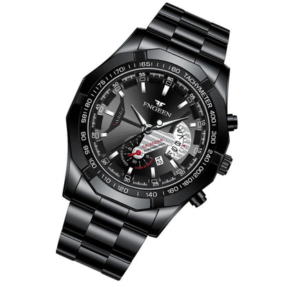 FNGEEN S001 Men Waterproof Watch Calendar Watch(Black Steel Black Surface) - Alloy Watches by FNGEEN | Online Shopping UK | buy2fix