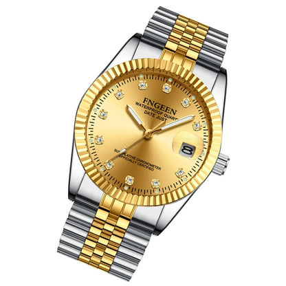FNGEEN 7008 Men Fashion Diamond Dial Watch Couple Watch(Golden Surface) - Couple Watches by FNGEEN | Online Shopping UK | buy2fix