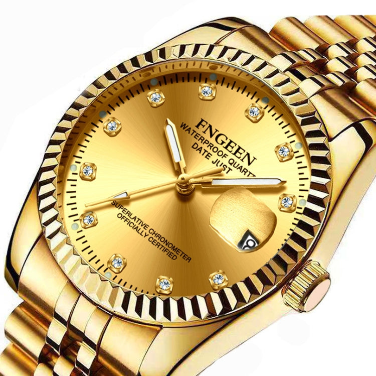 FNGEEN 7008 Men Fashion Diamond Dial Watch Couple Watch(Golden Surface) - Couple Watches by FNGEEN | Online Shopping UK | buy2fix