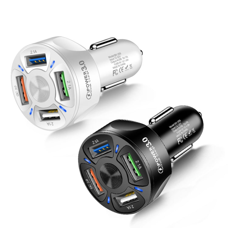2 PCS BK-358 3A QC3.0 4USB Car Charger One For Four Mobile Phone Car Charger(White) - In Car by buy2fix | Online Shopping UK | buy2fix