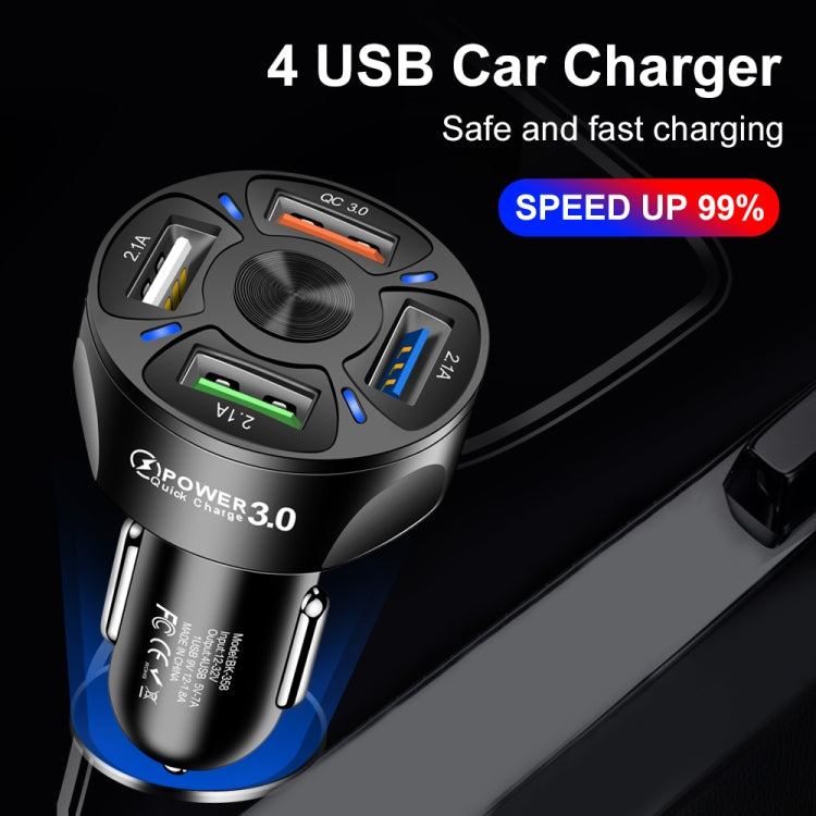 2 PCS BK-358 3A QC3.0 4USB Car Charger One For Four Mobile Phone Car Charger(White) - In Car by buy2fix | Online Shopping UK | buy2fix