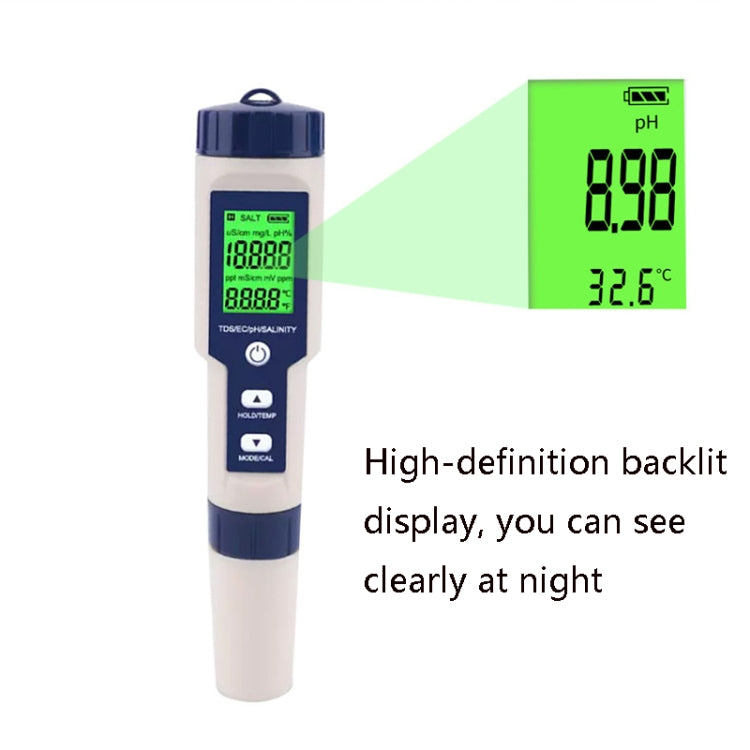 EZ-9909 PH/Salinity/Temperature/TDS/EC 5-in-1 Test Pen Multifunctional Water Quality Detector - Consumer Electronics by buy2fix | Online Shopping UK | buy2fix