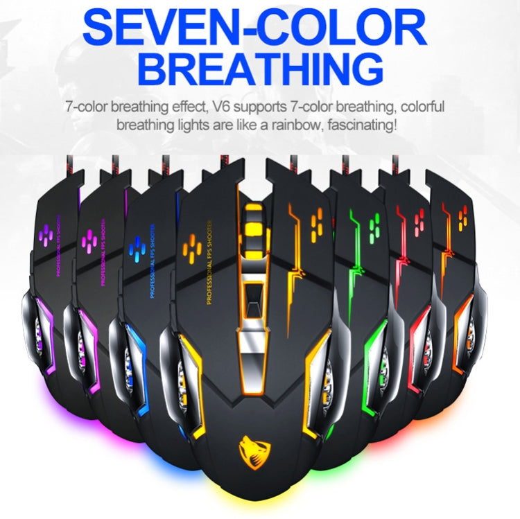 T-WOLF V6 USB Interface 6-Buttons 3200 DPI Wired Mouse Gaming Mechanical Macro Programming 7-Color Luminous Gaming Mouse, Cable Length: 1.5m(Macro Definition Audio Version Star Color) - Wired Mice by T-WOLF | Online Shopping UK | buy2fix