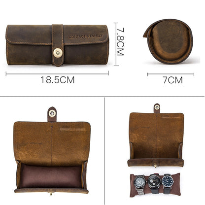 CONTACTS FAMILY CF1117  Retro Crazy Horse Texture Leather Watch Box Round Buckle Storage Box,Capacity: Can Hold 3 Watches(Coffee) - Outdoor & Sports by CONTACTS FAMILY | Online Shopping UK | buy2fix
