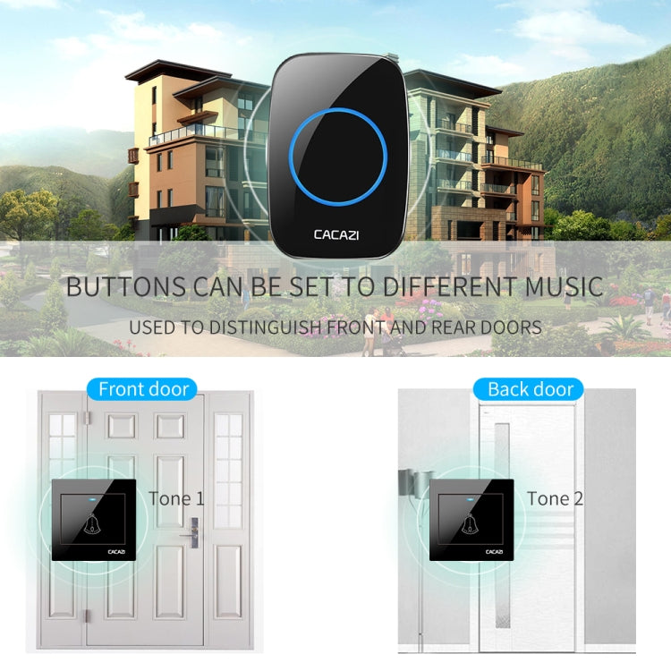 CACAZI H10 1 For 2 Home Wireless Music Doorbell without Battery, Plug:US Plug(White) - Wireless Doorbell by CACAZI | Online Shopping UK | buy2fix