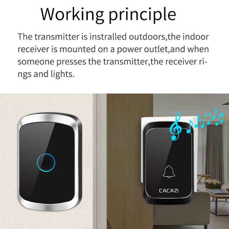 CACAZI A50 1 For 1 Wireless Music Doorbell without Battery, Plug:UK Plug(Black) - Security by CACAZI | Online Shopping UK | buy2fix