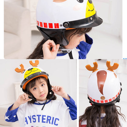 BYB 820 Children Four Seasons Universal Cartoon Electric Motorcycle Helmet, Specification: Tea Color Short Lens(Four Seasons White Cat) - In Car by buy2fix | Online Shopping UK | buy2fix