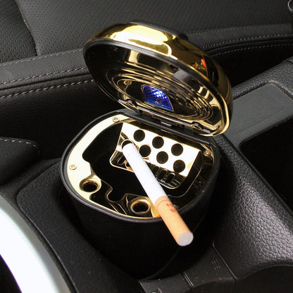 N09C Car Ashtray With Lamp And Cover Car Ashtray(Gold) - In Car by buy2fix | Online Shopping UK | buy2fix