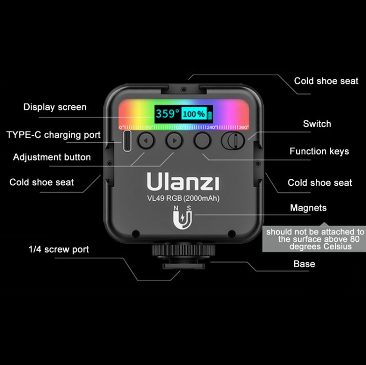 Ulanzi VL49 RGB Small LED Video Fill Light 6W Vlog Photography Beauty Light(Black) -  by Ulanzi | Online Shopping UK | buy2fix