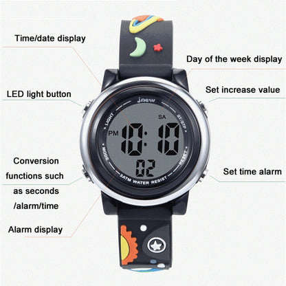 JNEW A380-86294 Children Waterproof Time Cognitive Cartoon Universe Colorful Backlight LED Electronic Watch( Black) - Cartoon Watches by JNEW | Online Shopping UK | buy2fix