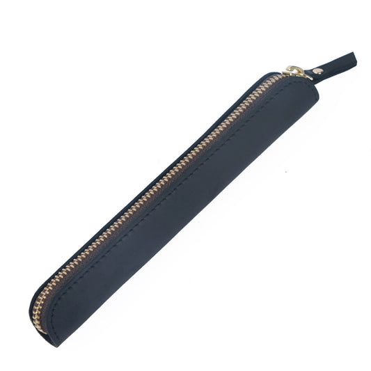 Retro Simple Leather Stylus Leather Zipper Pen Protection Case Crazy Horse Skin Mini Pen Case( Black) - Home & Garden by buy2fix | Online Shopping UK | buy2fix