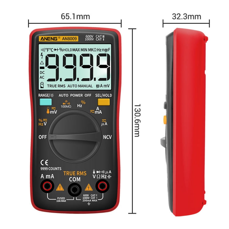 ANENG AN8009 NVC Digital Display Multimeter, Specification: Standard with Cable(Red) - Current & Voltage Tester by ANENG | Online Shopping UK | buy2fix